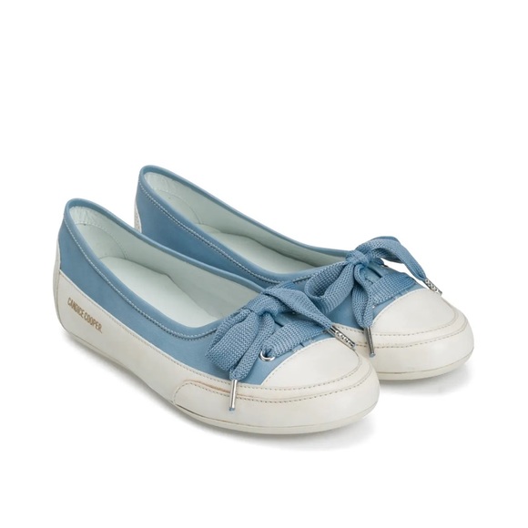 NWOT Candice Cooper Candy Bow Buffed Leather Ballet Flats in Light Blue 37.5 - Picture 1 of 13